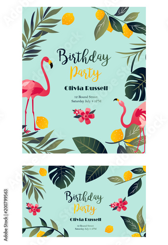 Tropical Hawaiian Poster with flamingo.