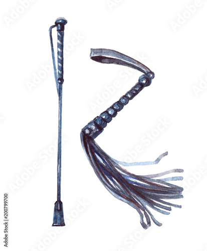 Watercolor hand riding whip object isolated on white background