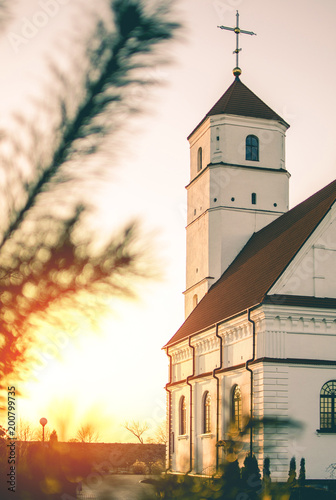 Church in front of spring sunset