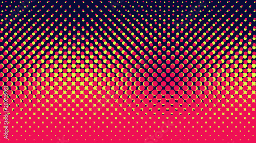Halftone gradient pattern vertical vector illustration. Pink dark blue yellow dotted, blue halftone texture. Pop Art blue pink halftone, comics Background. Background of Art. AI10
