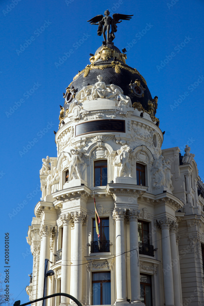 Gran Via and Metropolis Building in City of Madrid, Spain