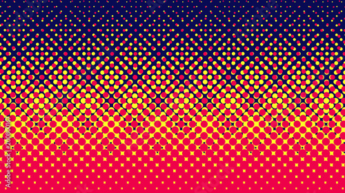 Halftone gradient pattern vertical vector illustration. Pink dark blue yellow dotted, blue halftone texture. Pop Art blue pink halftone, comics Background. Background of Art. AI10