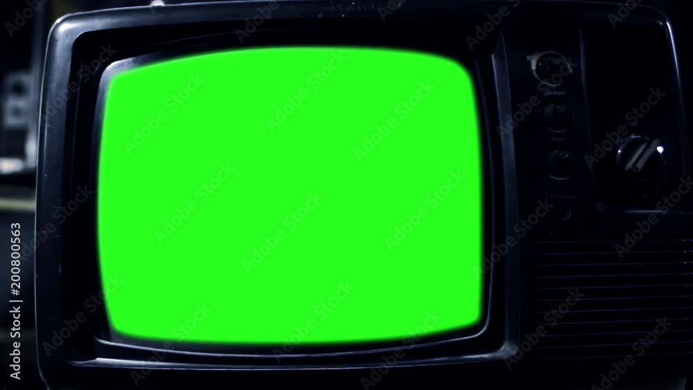 Old TV Green Screen. Blue Steel Tone. Zoom In.  You can replace green screen with the footage or picture you want with “Keying” effect in After Effects  (check out tutorials on YouTube). 