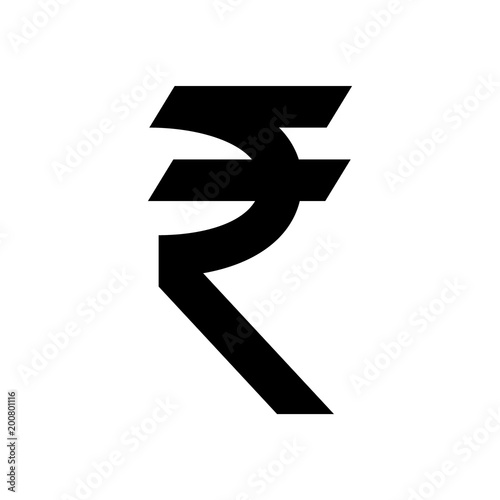 Indian rupee currency symbol. Black silhouette India rupee sign.