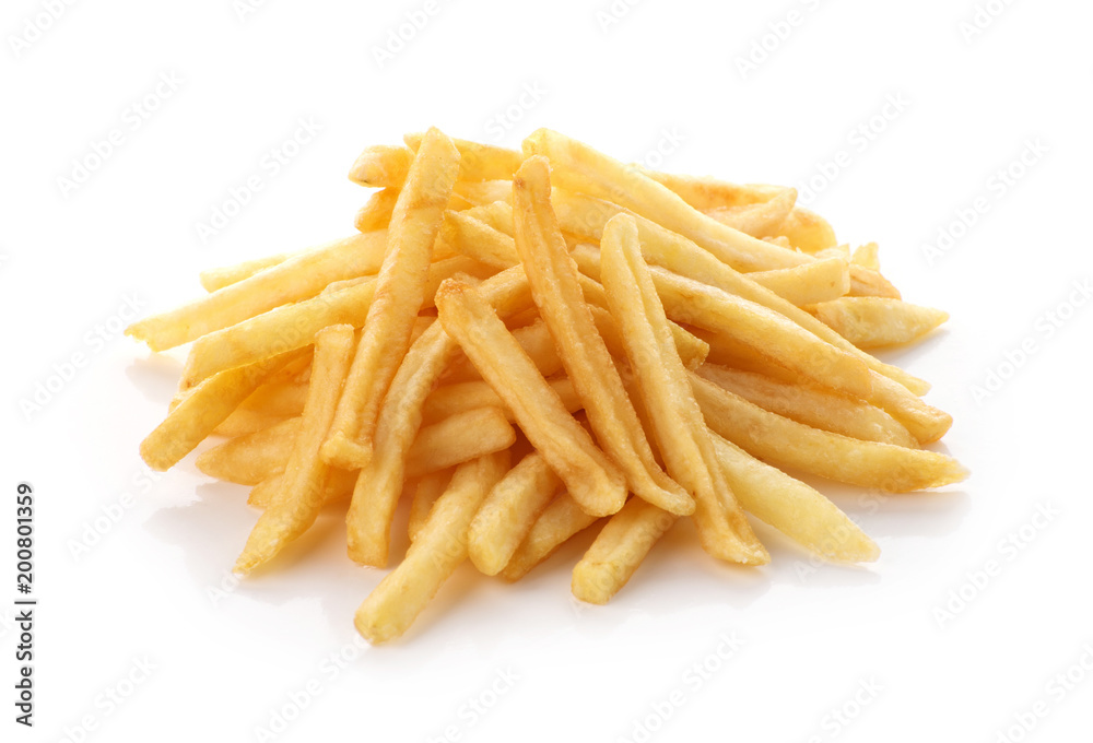 pile of french fries on a white background pile of french fries on a white background