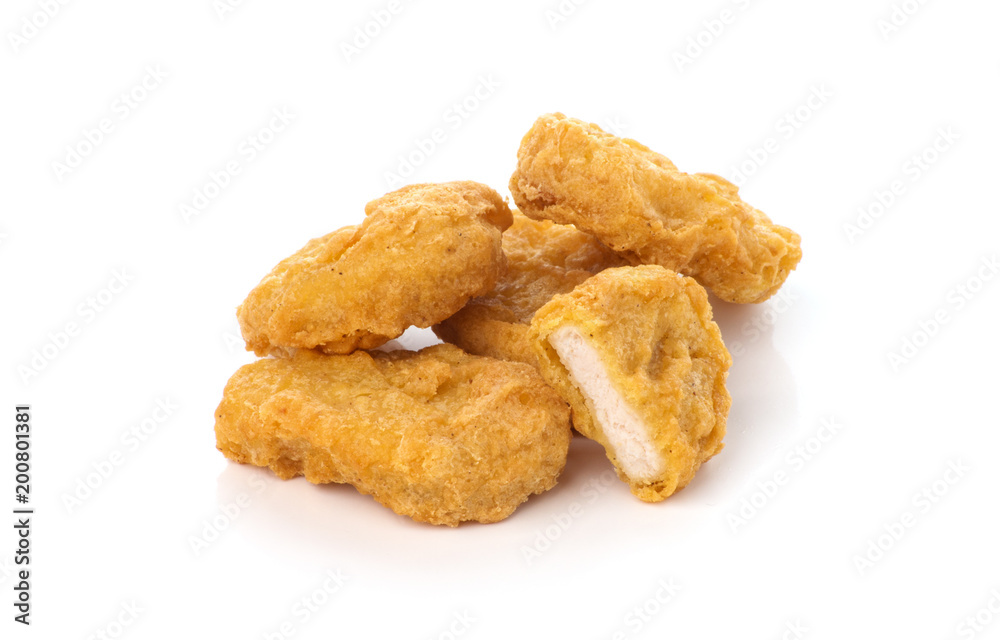 Fried chicken nuggets isolated on white background Fried chicken nuggets isolated on white background