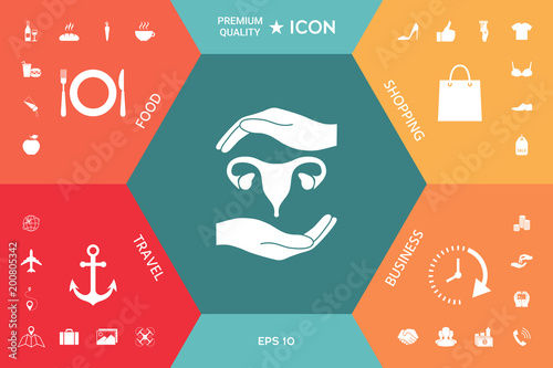 Hands holding Female uterus - protection symbol