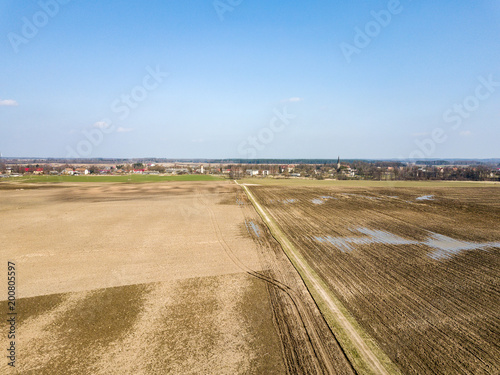 drone image. aerial view of wet cultivated agriculture fields near Jaunpils in Latvia © Martins Vanags