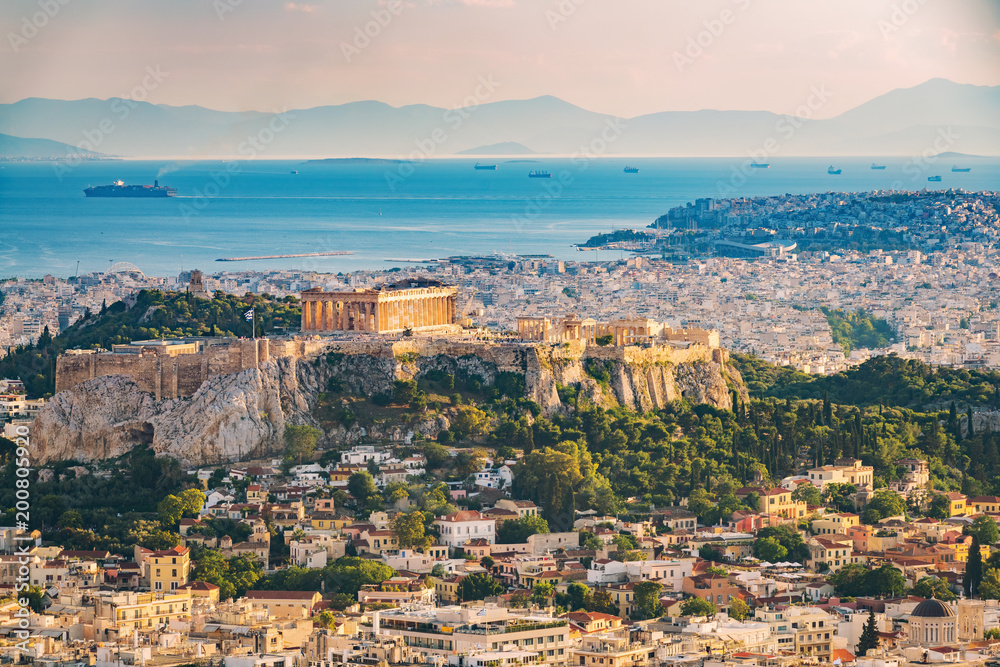 Panoramic aerial view of Athens, Greece at summer day