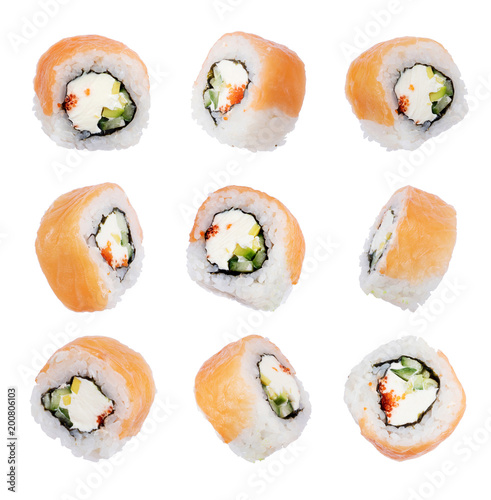Set of sushi rolls isolated on a white background