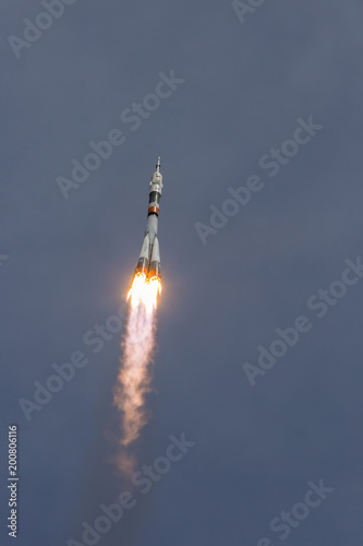 Spaceship Soyuz flying from spaceport Baikonur to International space station