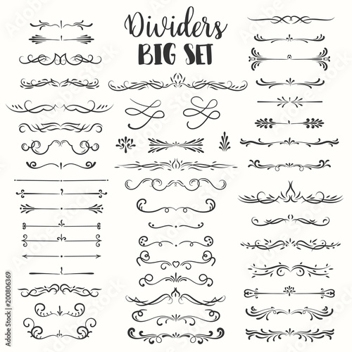 Decorative flourishes. Hand drawn dividers. Vector swirls and decorations Ornate elements photo