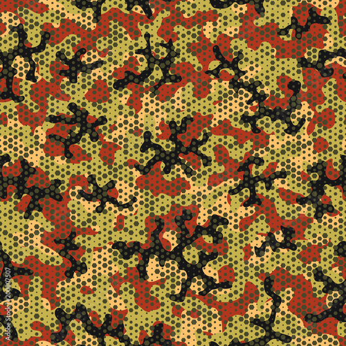 Camouflage seamless pattern. Abstract military fashion colorful urban hexagon style. Seamless pattern for army, navy, hunting, fashion cloth textile. Colorful modern style Vector honeycomb texture. 
