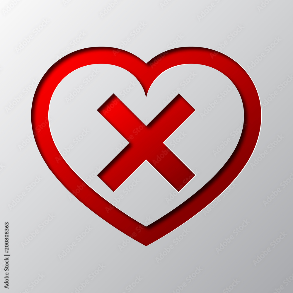 Heart with cross is cut from the paper. Vector illustration.