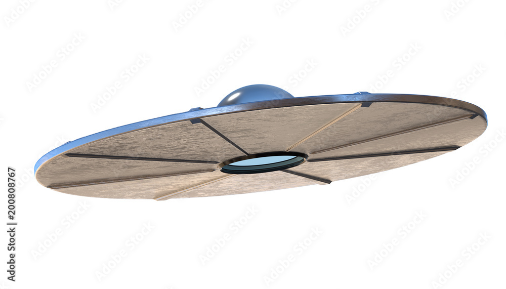 UFO - alien spaceship isolated on white background. 3D rendered illustration. UFO - alien spaceship isolated on white background. 3D rendered illustration.