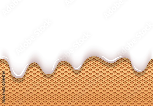 ice cream white milk flows through wafer cup and vector texture