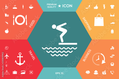 Swimmer on a springboard, Jumping into the water - icon
