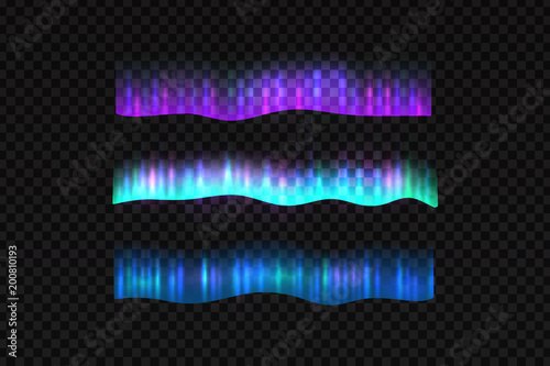 Vector realistic isolated northern aurora lights borders for decoration and covering on the transparent background.