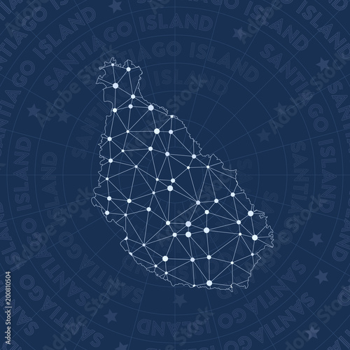 Santiago Island network, constellation style island map. Lively space style, modern design. Santiago Island network map for infographics or presentation. photo