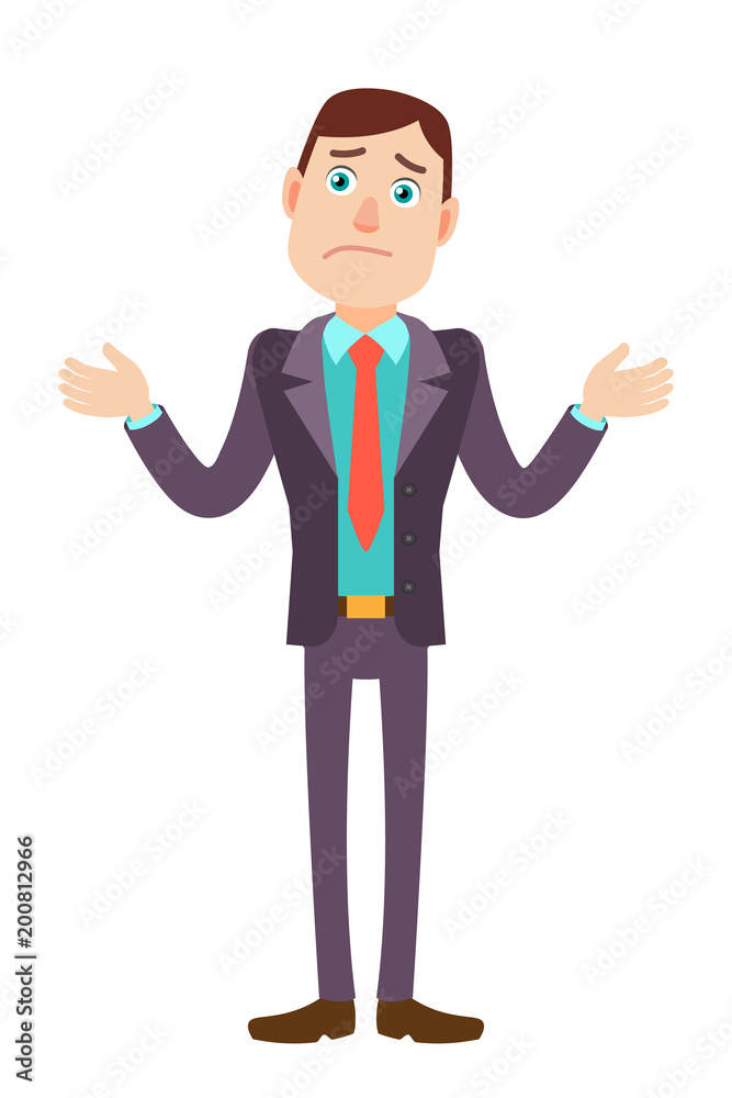 I don't know. Businessman shrugging his shoulder