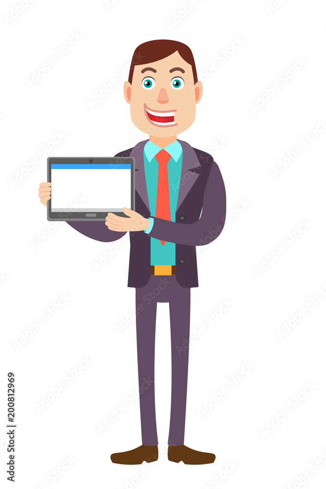Businessman holding tablet PC with two hands Businessman holding tablet PC with two hands