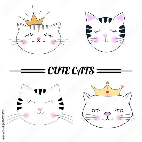Set cute cats cartoon vector illustration.