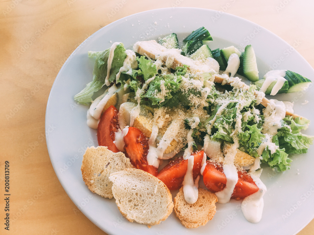 vegetable salad on the plate on the table vegetable salad on the plate on the table