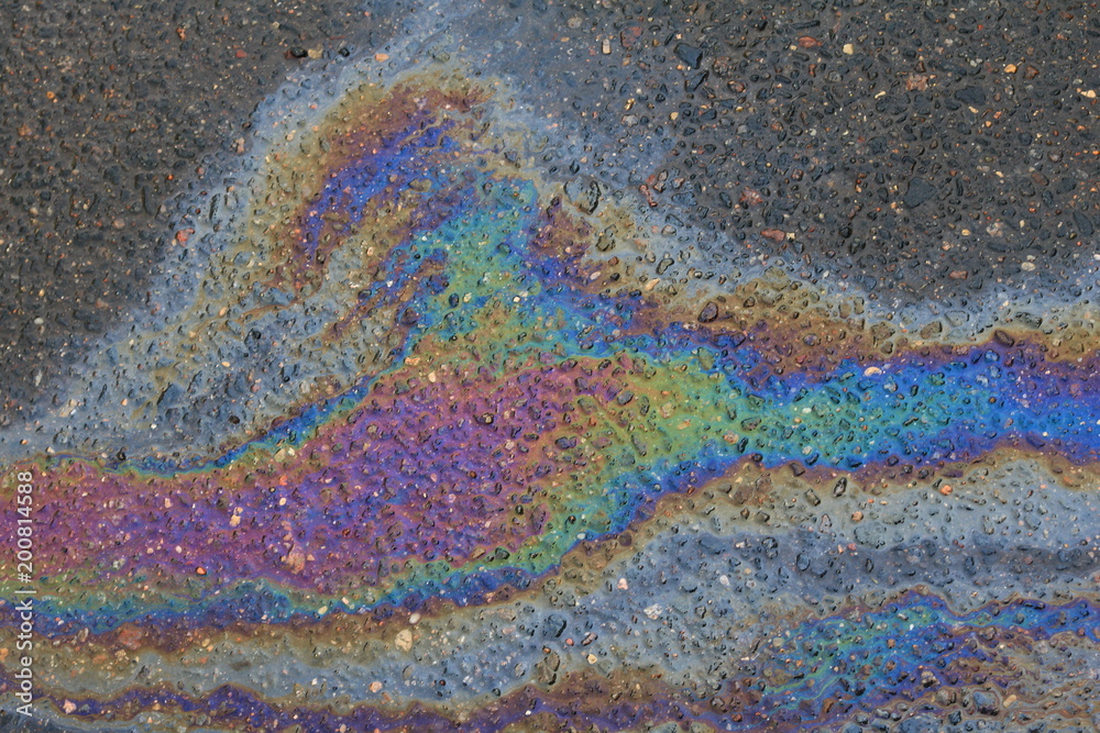 petrol; gasoline; road; leak ; slick; spill; texture; stain; colorful; environment; wet; industry;dirty; industrial; spot; fuel; pollution; seep; closeup; abstract; surface; oil; background; water; ec