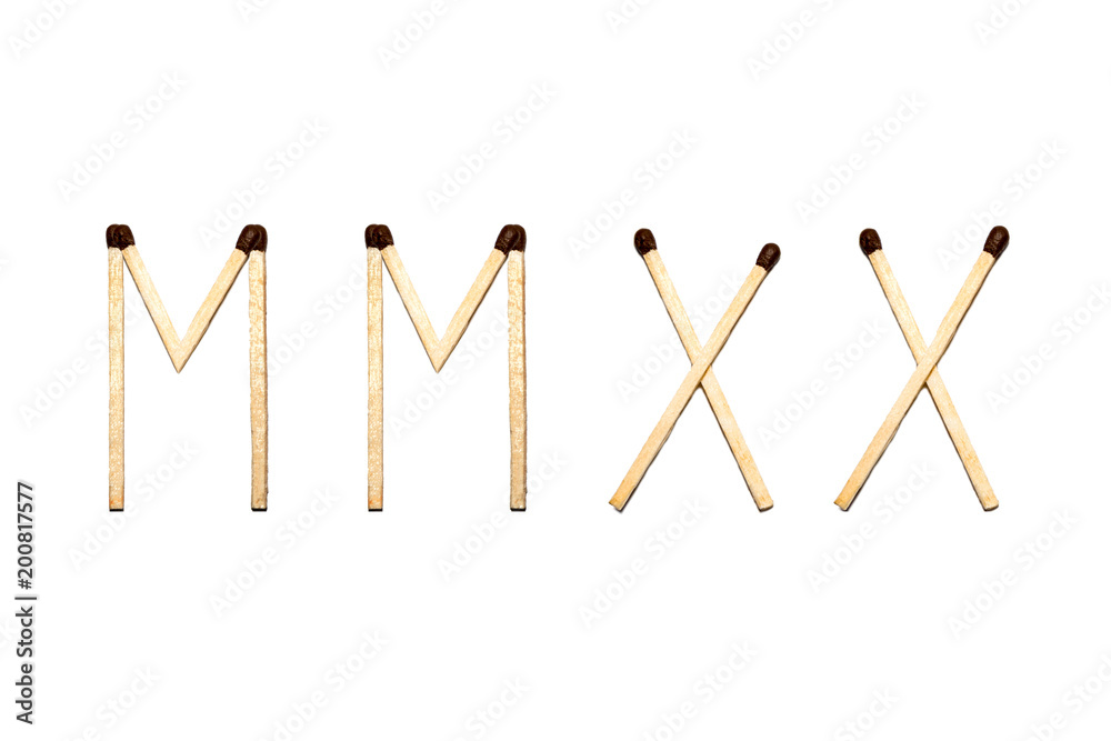roman number two thousand twenty of matches, on white isolated background roman number two thousand twenty of matches, on white isolated background