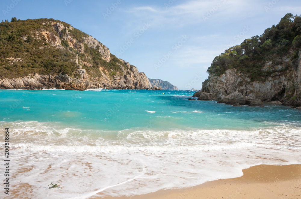 Beautiful beach at Paleokastritsa in Corfu, Greece Beautiful beach at Paleokastritsa in Corfu, Greece