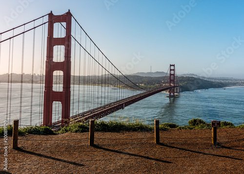 Panoramic view of the Golden Gate Bridge in the morning viewed from Battery Spencer, a Fort Baker site. photo