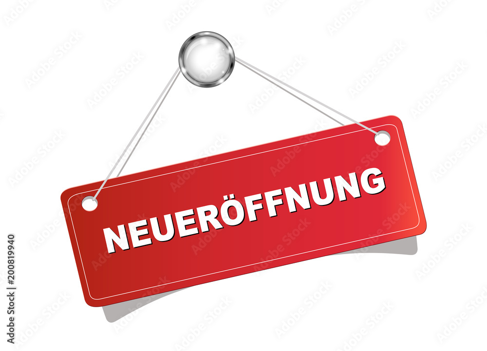 Neueröffnung
Schild in rot aufgehängt,
Vektor Illustration isoliert auf weißem Hintergrund Neueröffnung
Schild in rot aufgehängt,
Vektor Illustration isoliert auf weißem Hintergrund