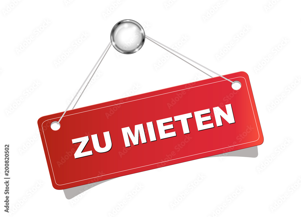 Zu Mieten
Schild in rot aufgehängt.
Vektor Illustration isoliert auf weißem Hintergrund