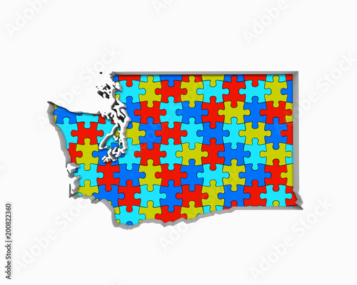 Washington WA Puzzle Pieces Map Working Together 3d Illustration photo