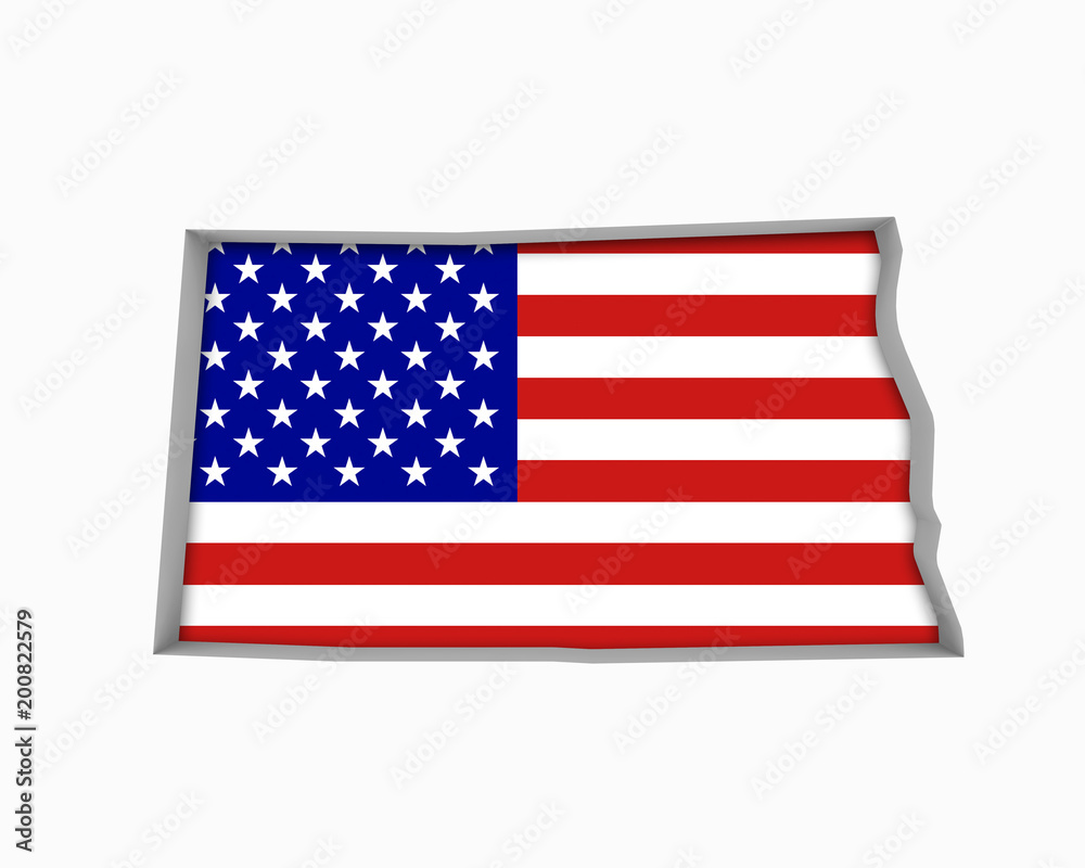 North Dakota ND USA Flag Stars Stripes Map 3d Illustration North Dakota ND USA Flag Stars Stripes Map 3d Illustration