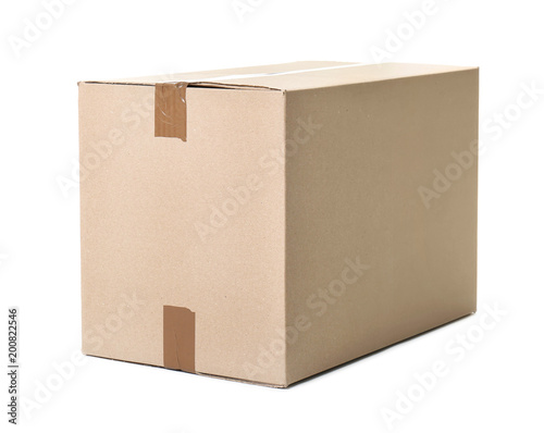 Cardboard box on white background