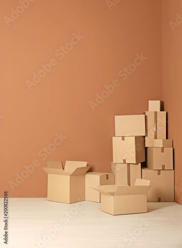 Cardboard boxes on floor indoors © New Africa