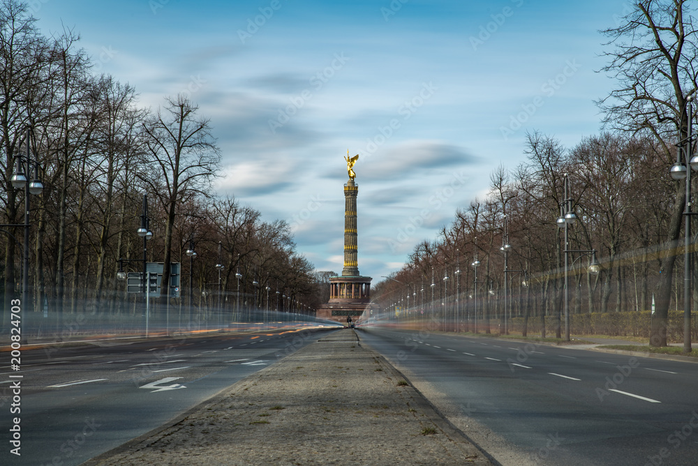 The Siegessaeule in Berlin at long exposure in spring