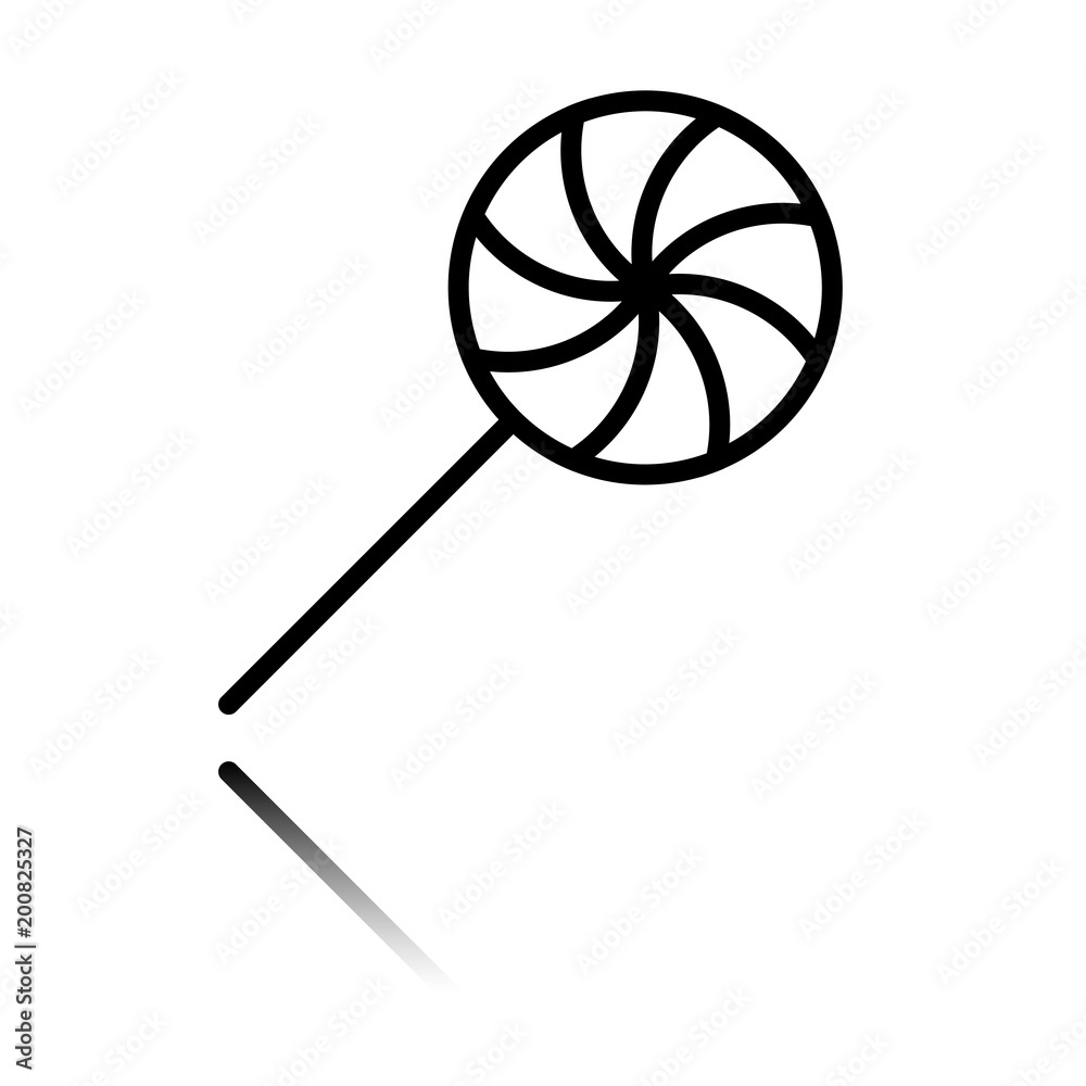 candy icon. Black icon with mirror reflection on white background candy icon. Black icon with mirror reflection on white background