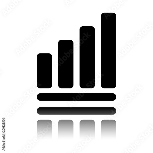 Growing graph line icon. Black icon with mirror reflection on white background