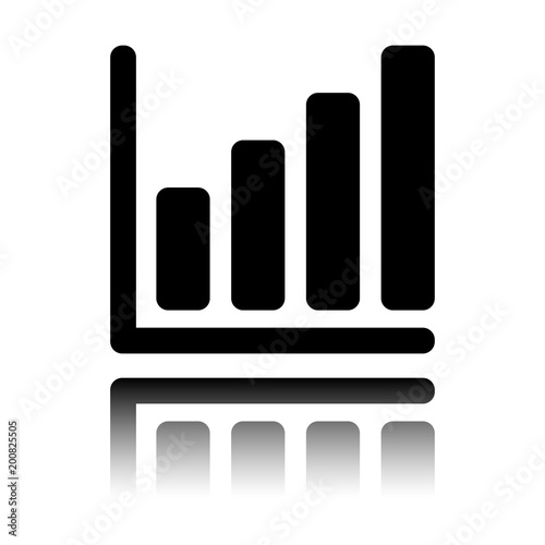 Growing graph line icon. Black icon with mirror reflection on white background