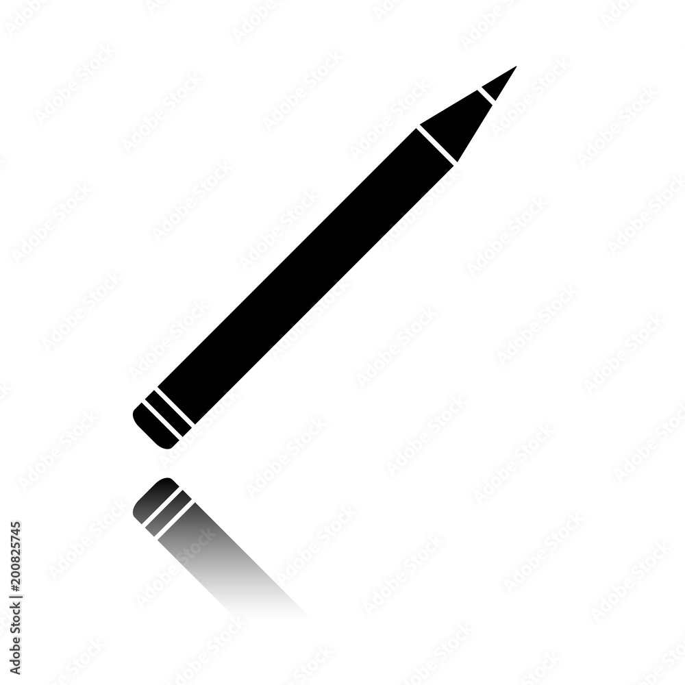 Pencil icon. Black icon with mirror reflection on white background Pencil icon. Black icon with mirror reflection on white background
