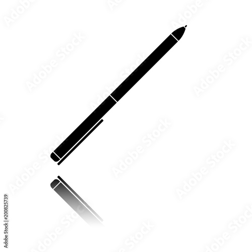 Pen icon. Black icon with mirror reflection on white background