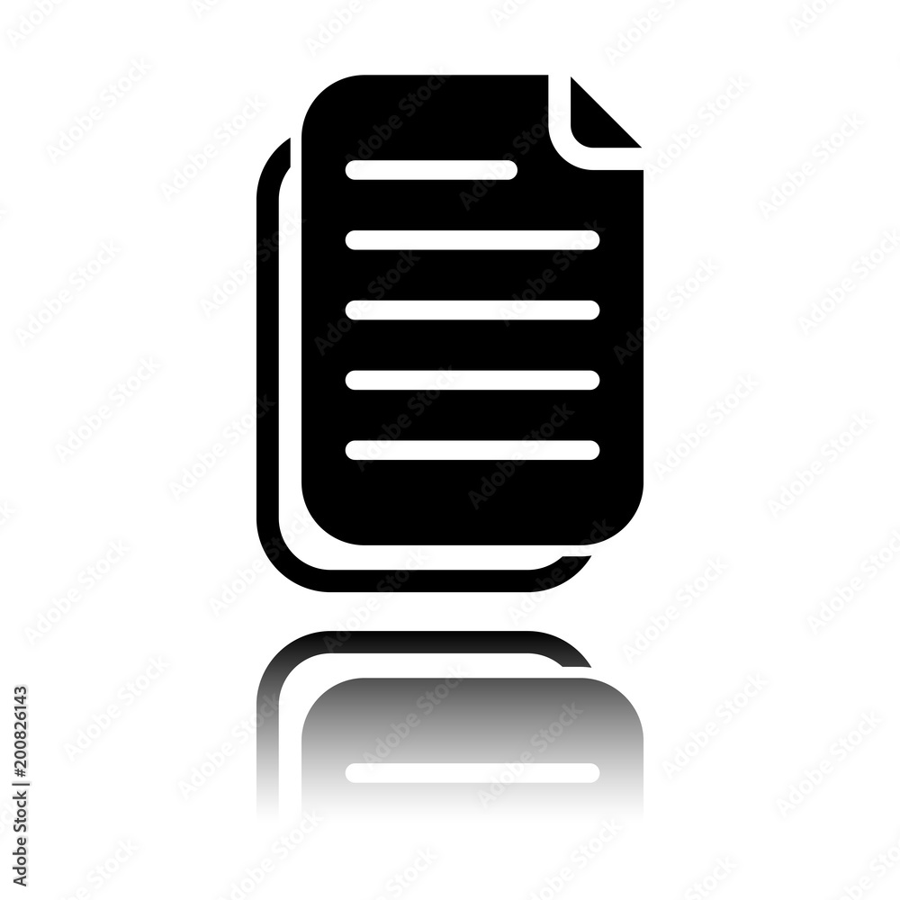 document simple icon. Black icon with mirror reflection on white background document simple icon. Black icon with mirror reflection on white background