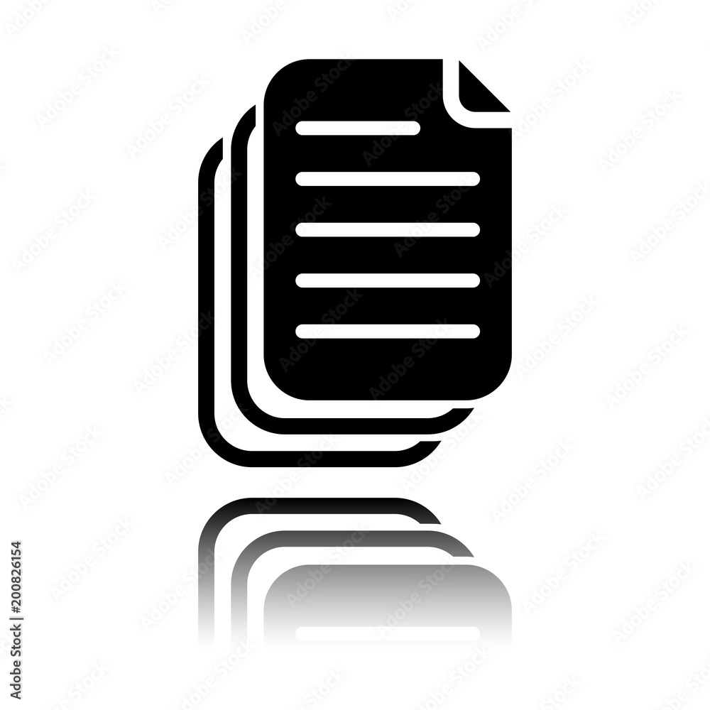 document. simple silhouette. Black icon with mirror reflection on white background