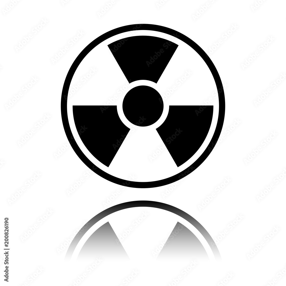 hazard, radiation. simple silhouette. Black icon with mirror reflection on white background hazard, radiation. simple silhouette. Black icon with mirror reflection on white background