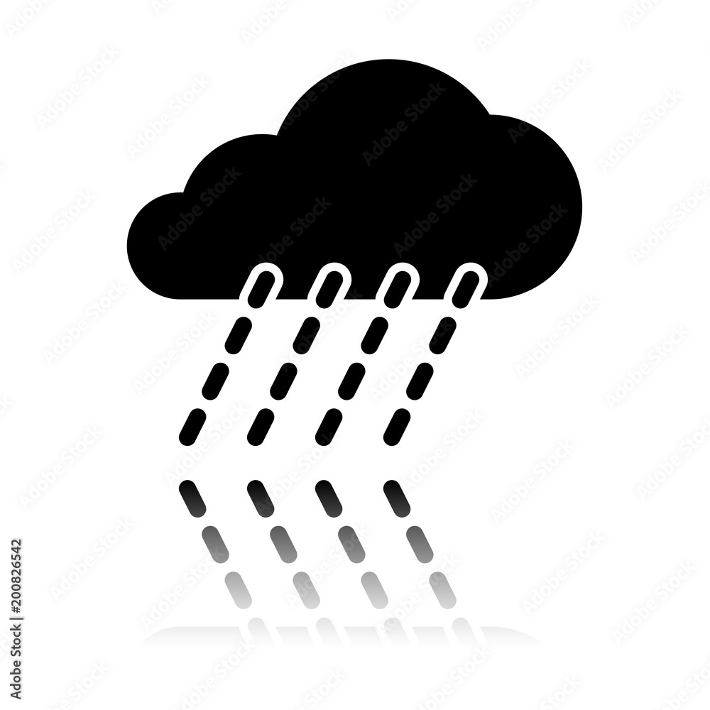 rain, weather icon. Black icon with mirror reflection on white background rain, weather icon. Black icon with mirror reflection on white background