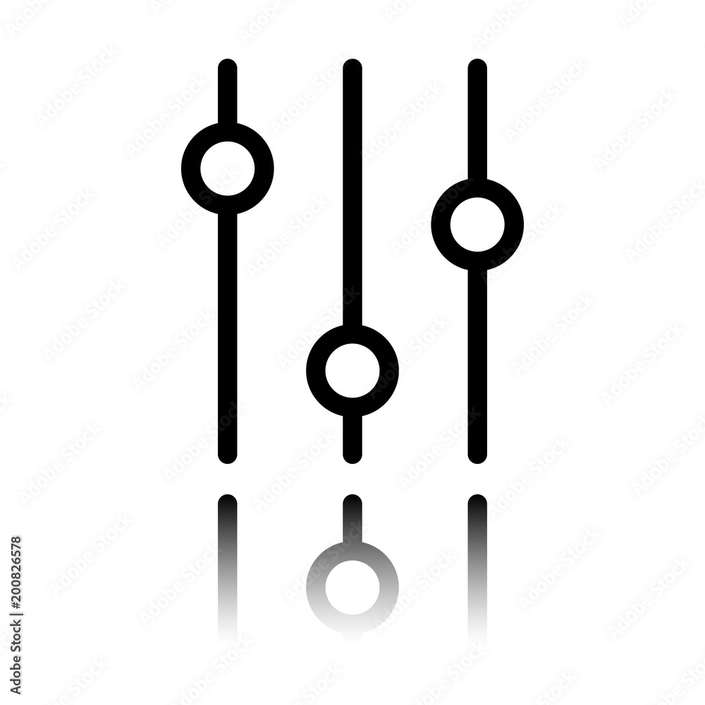 setting. simple icon. Black icon with mirror reflection on white background setting. simple icon. Black icon with mirror reflection on white background