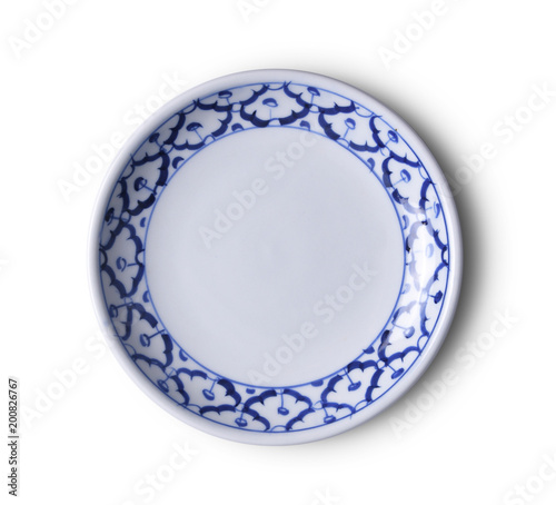 ceramic plate on white background. top view