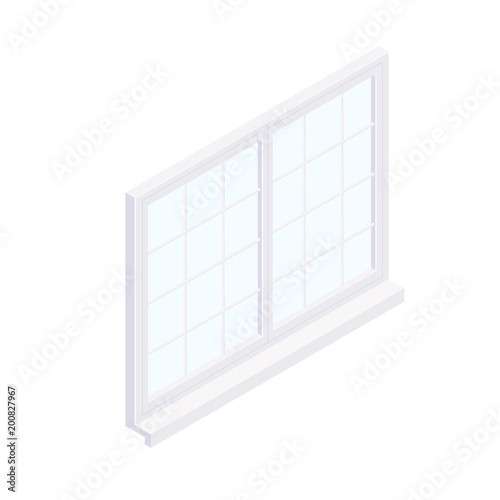 Isometric facade window frame isolated on white background